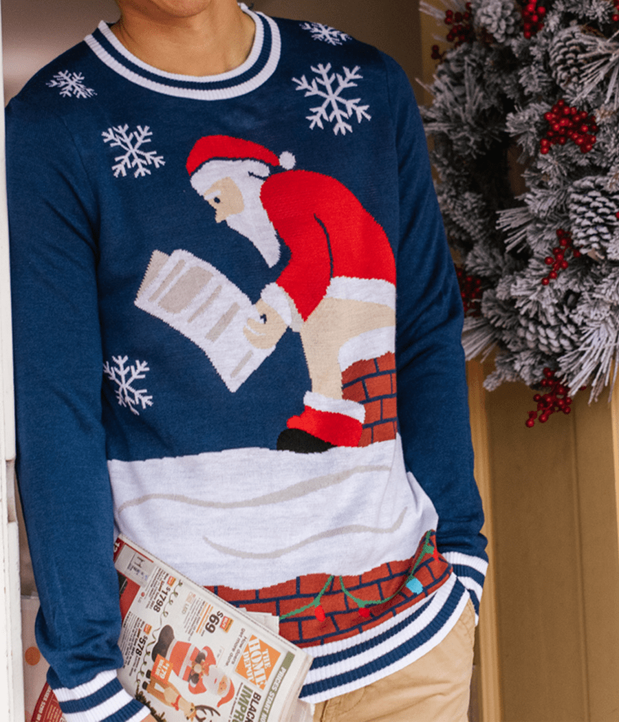 Men's Santa's Log on the Fire Ugly Christmas Sweater