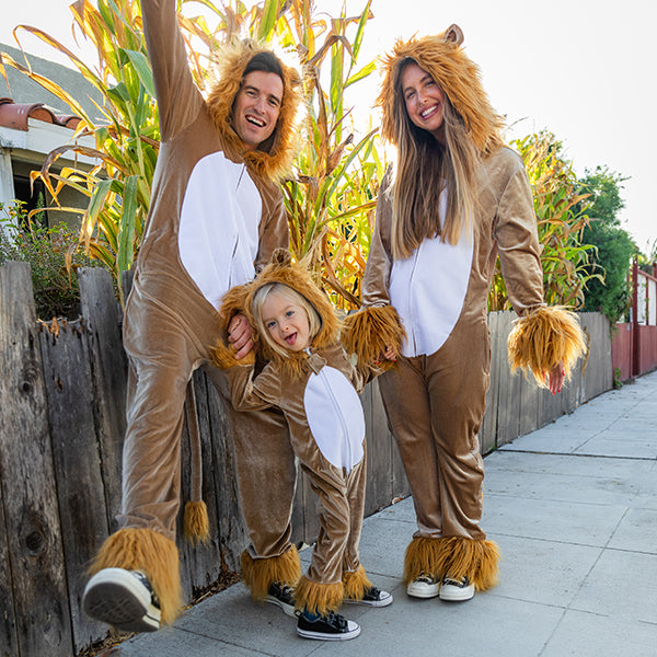 shop family costumes - men's lion costume, women's lion costume, and boy's lion costume