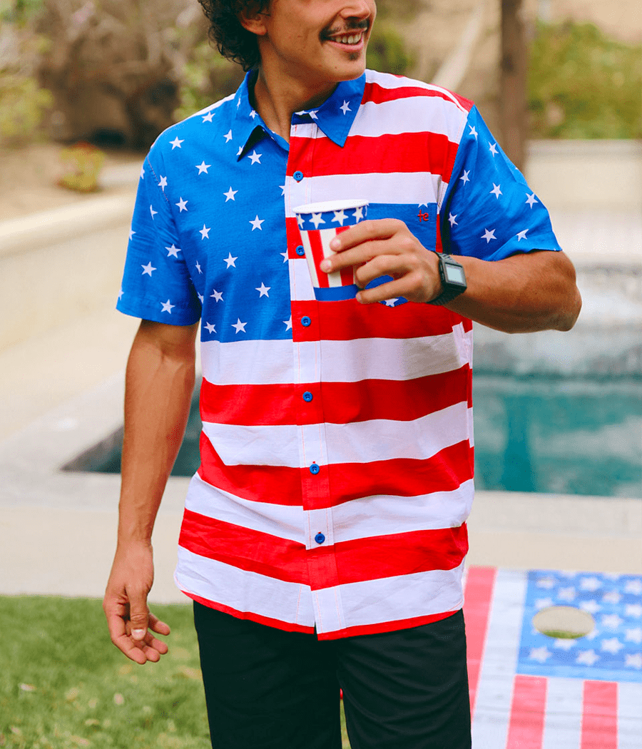 Men's American Flag Button Down Shirt Image 2
