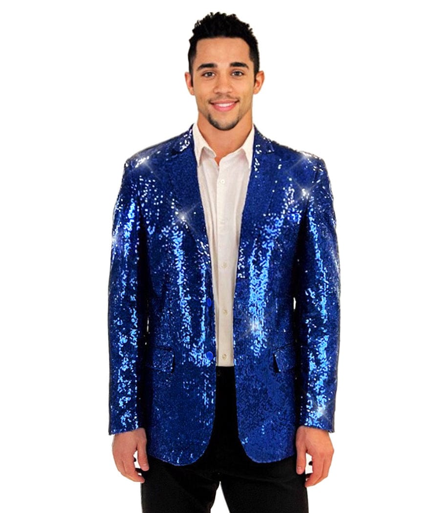 Blue Sequin All Over Blazer: Men's Hanukkah Outfits Tipsy Elves
