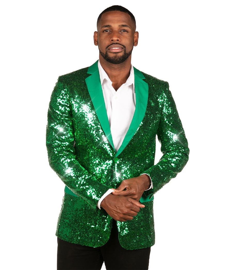 Green Sequin All Over Blazer with Tie: Men's Christmas Outfits