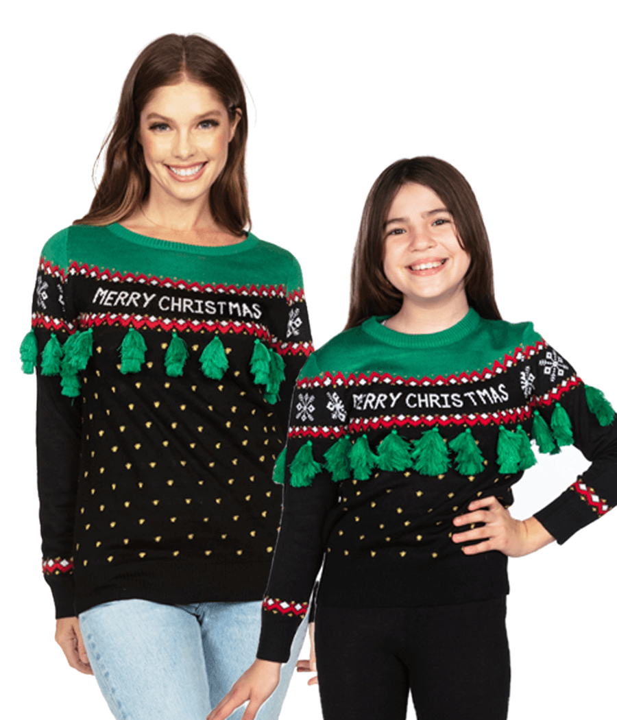Mommy Me Christmas Tree Tassel Ugly Christmas Sweaters Tipsy Elves