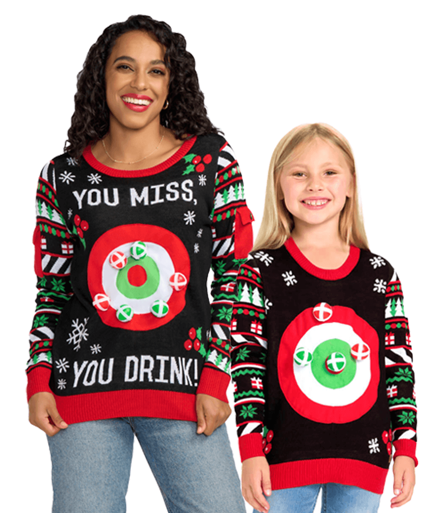 Mommy Me Dart Board Game Tassel Ugly Christmas Sweaters Tipsy Elves