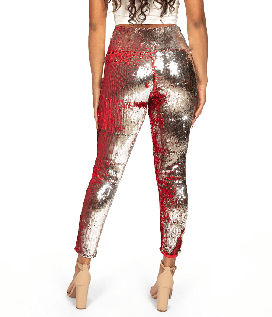 Red and Silver Reversible Sequin High Waisted Leggings Image 4