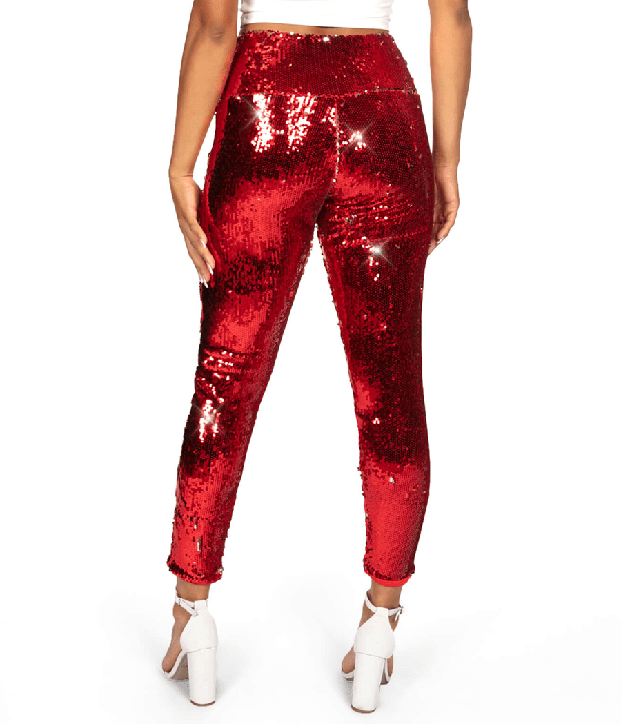 Red and Silver Reversible Sequin High Waisted Leggings