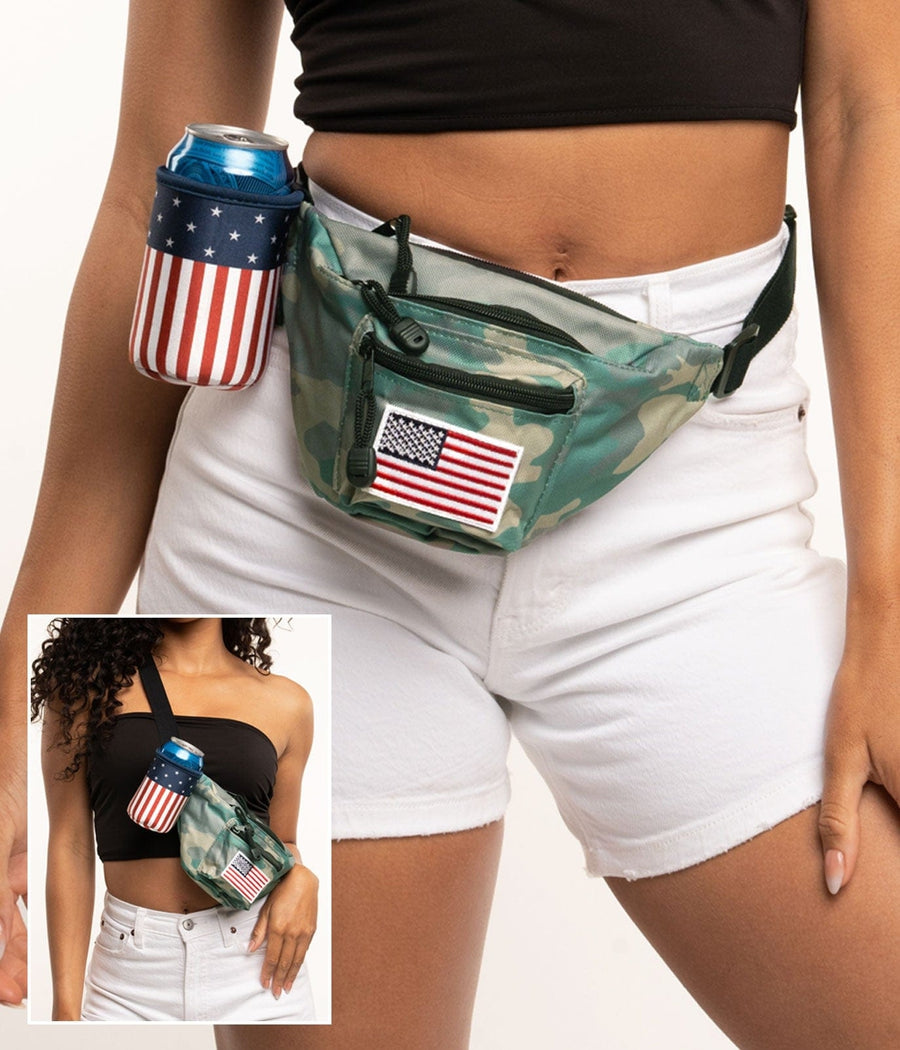 USA Camo Fanny Pack with Drink Holder