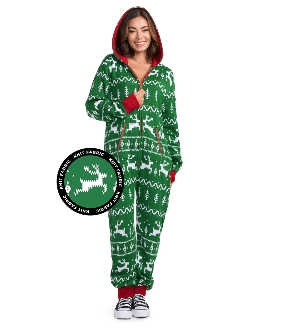 Women's Green Fair Isle Knit Jumpsuit