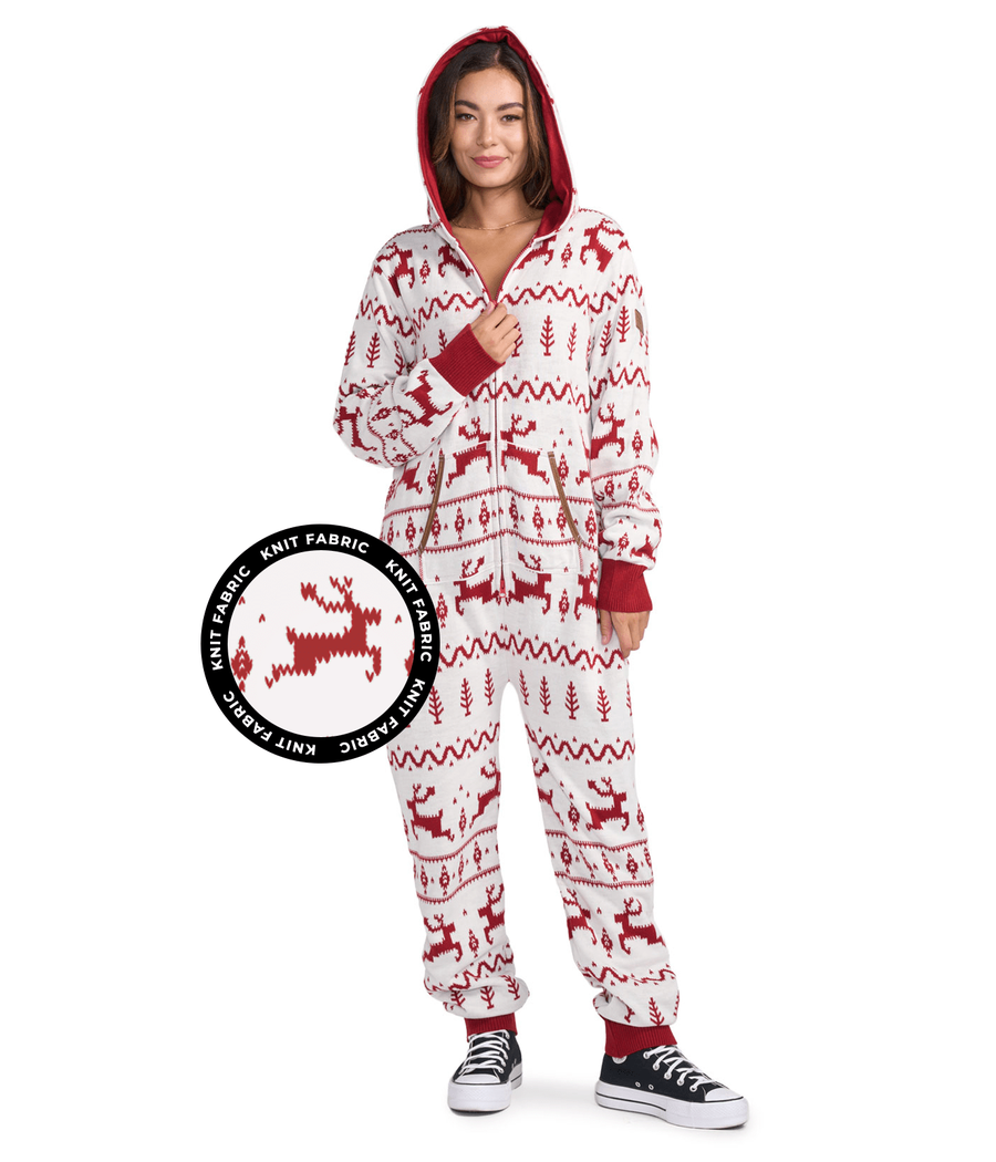 Women's Red and White Fair Isle Knit Jumpsuit