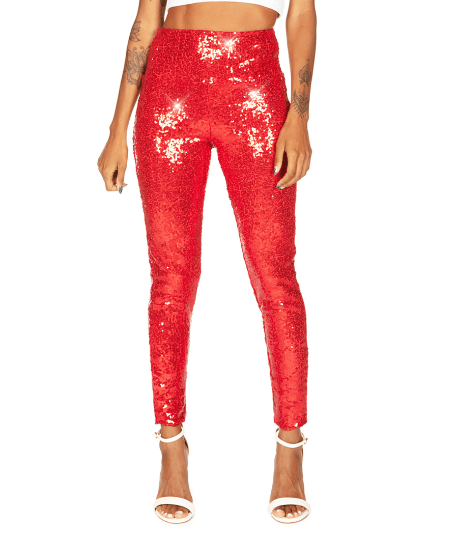 Red Sequin High Waisted Leggings: Women's Christmas Outfits