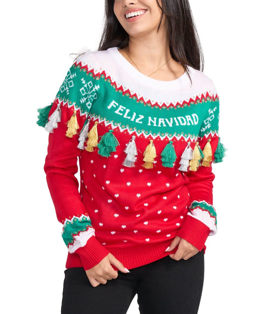 Women's Feliz Navidad Tassel Ugly Christmas Sweater