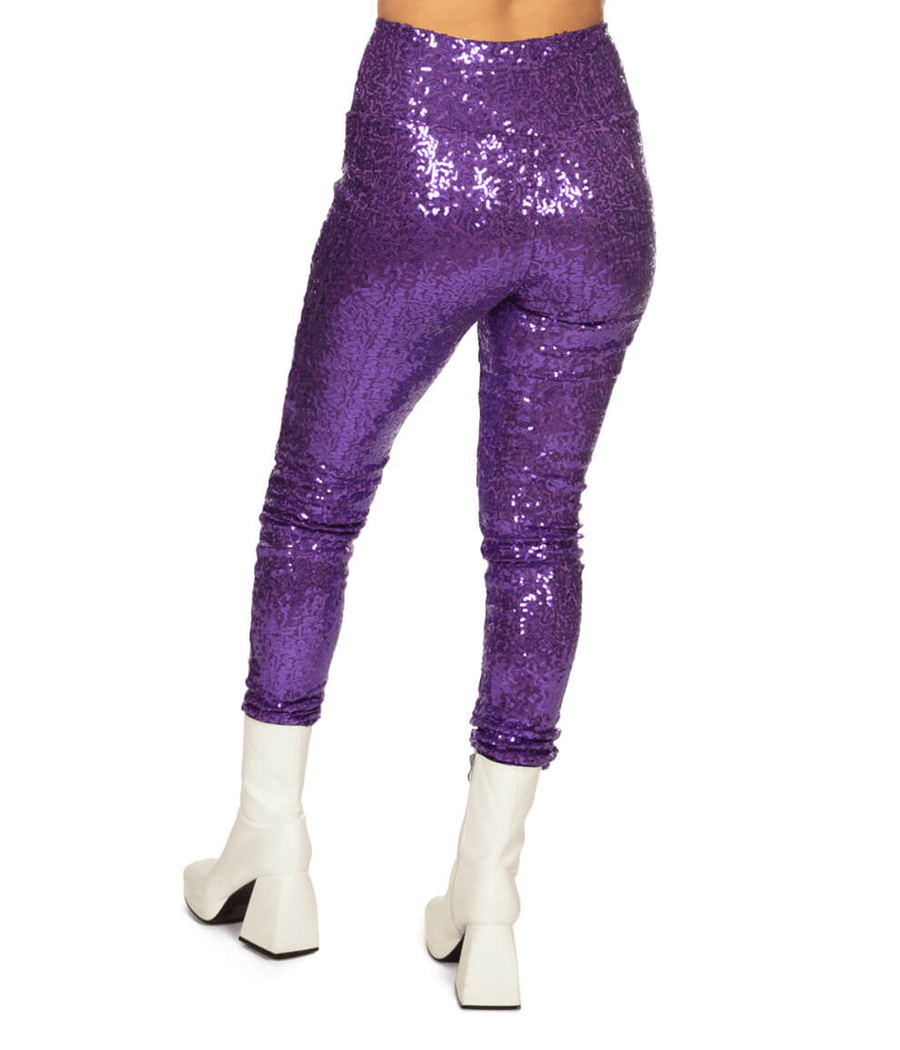 Purple Sequin High Waisted Leggings Image 2