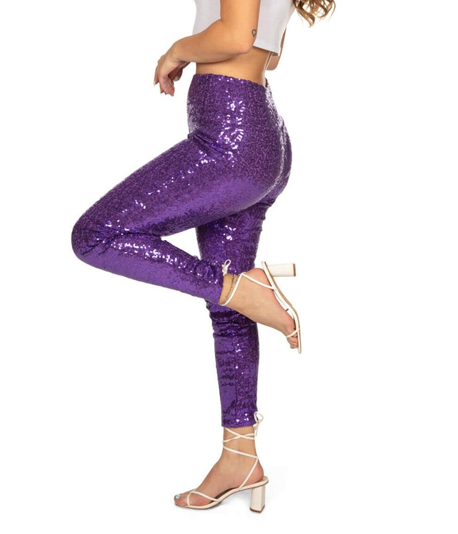 Purple Sequin High Waisted Leggings Image 4