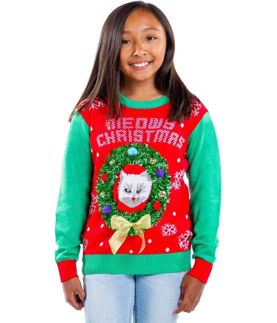 Boy's / Girl's Cat in Wreath Ugly Christmas Sweater