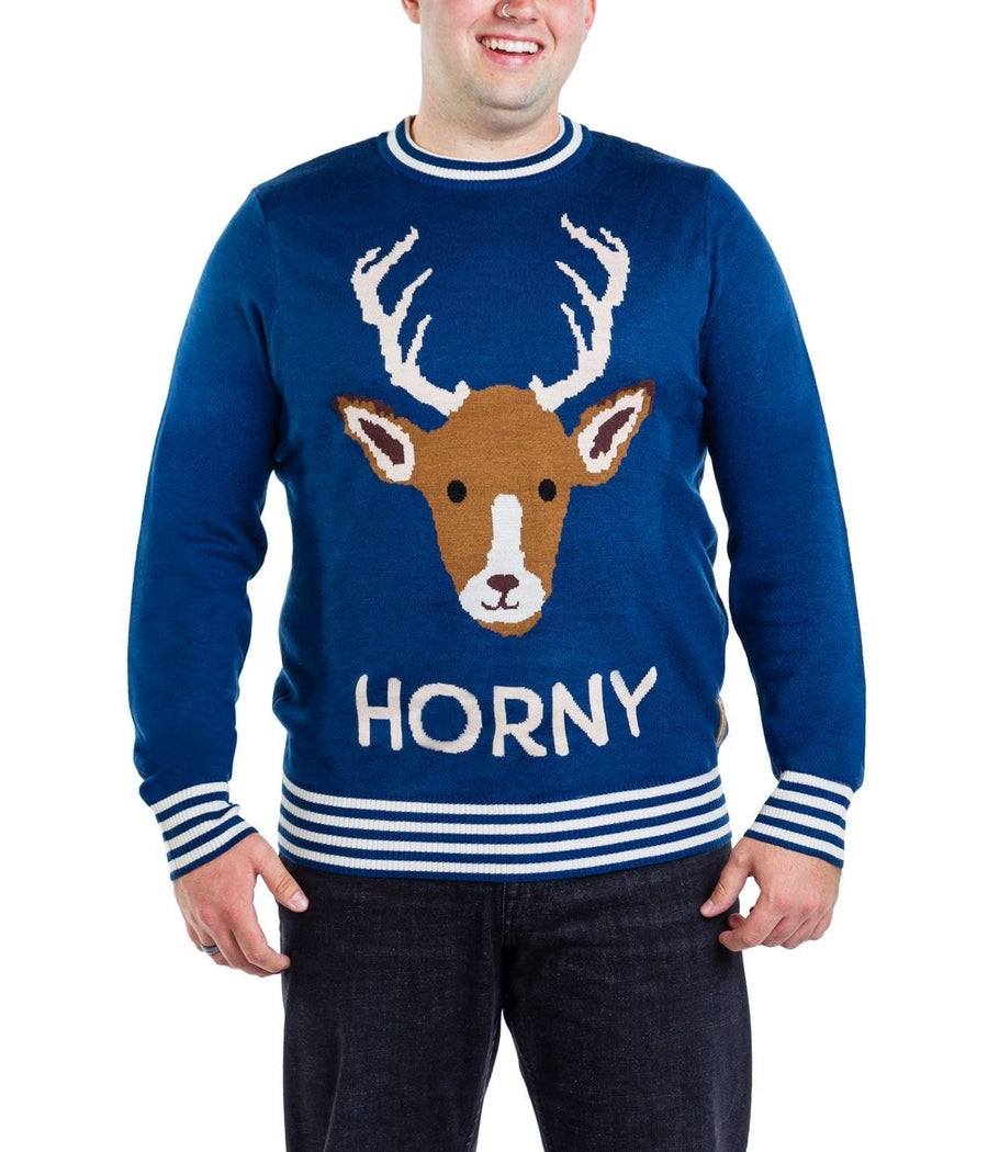 Horny As Buck Big and Tall Ugly Christmas Sweater: Men's Christmas