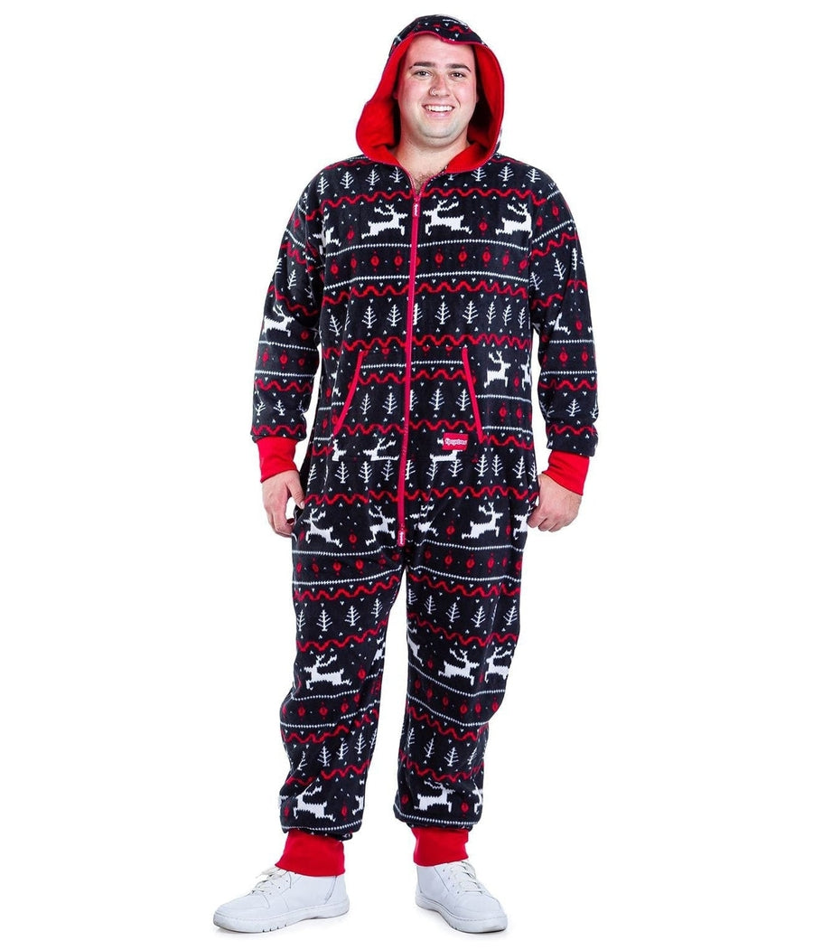 Men's Black and Red Fair Isle Big and Tall Jumpsuit