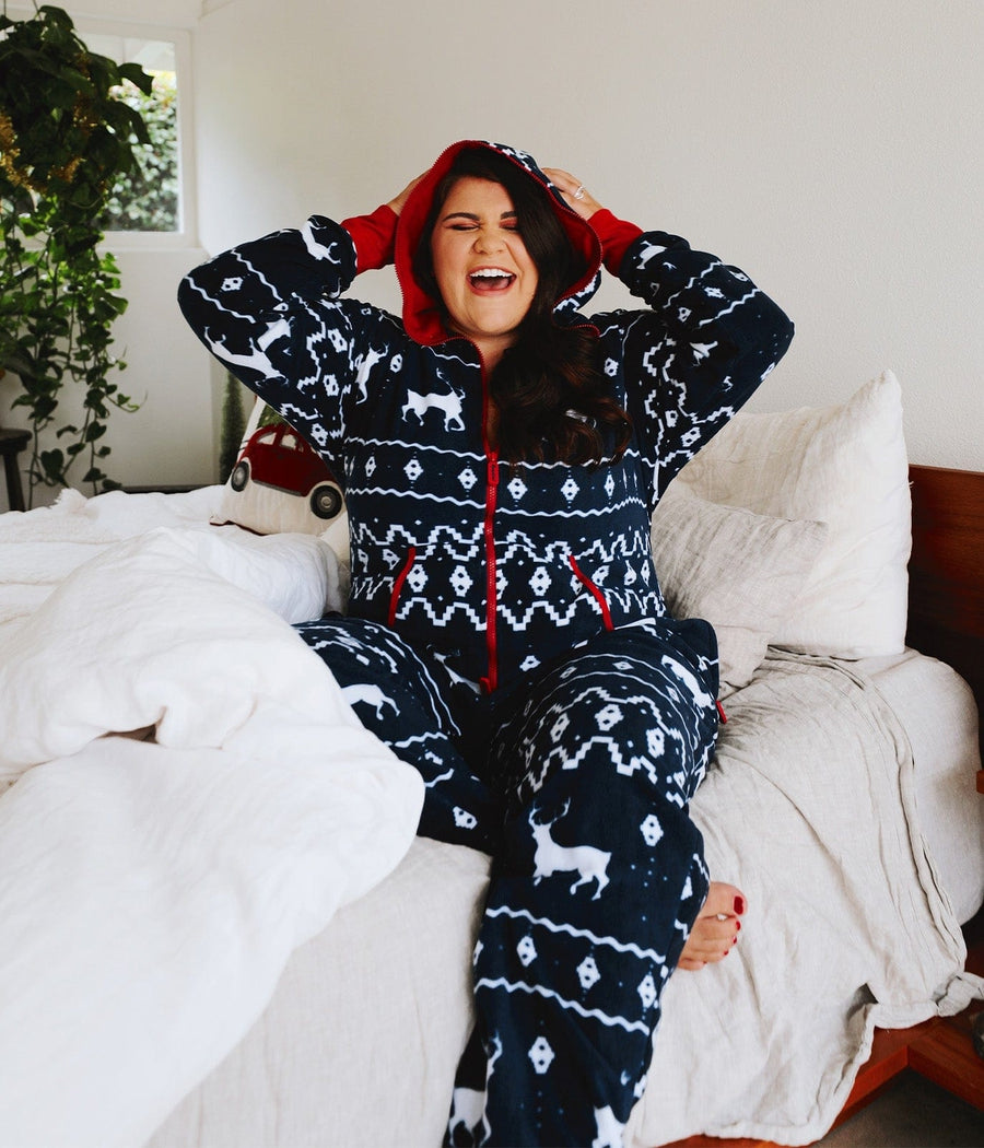 Women's Blue Reindeer Plus Size Jumpsuit