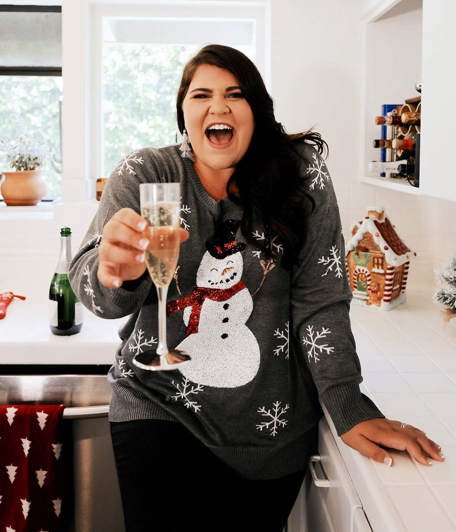 Sequined Snow Day Plus Size Ugly Christmas Sweater: Women's