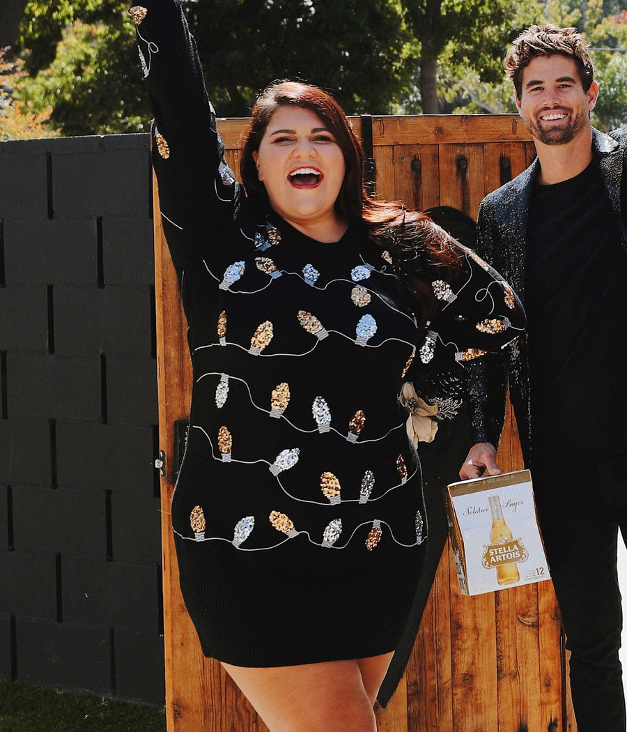 Christmas Light Strand Sequin Plus Size Sweater Dress Tipsy Elves