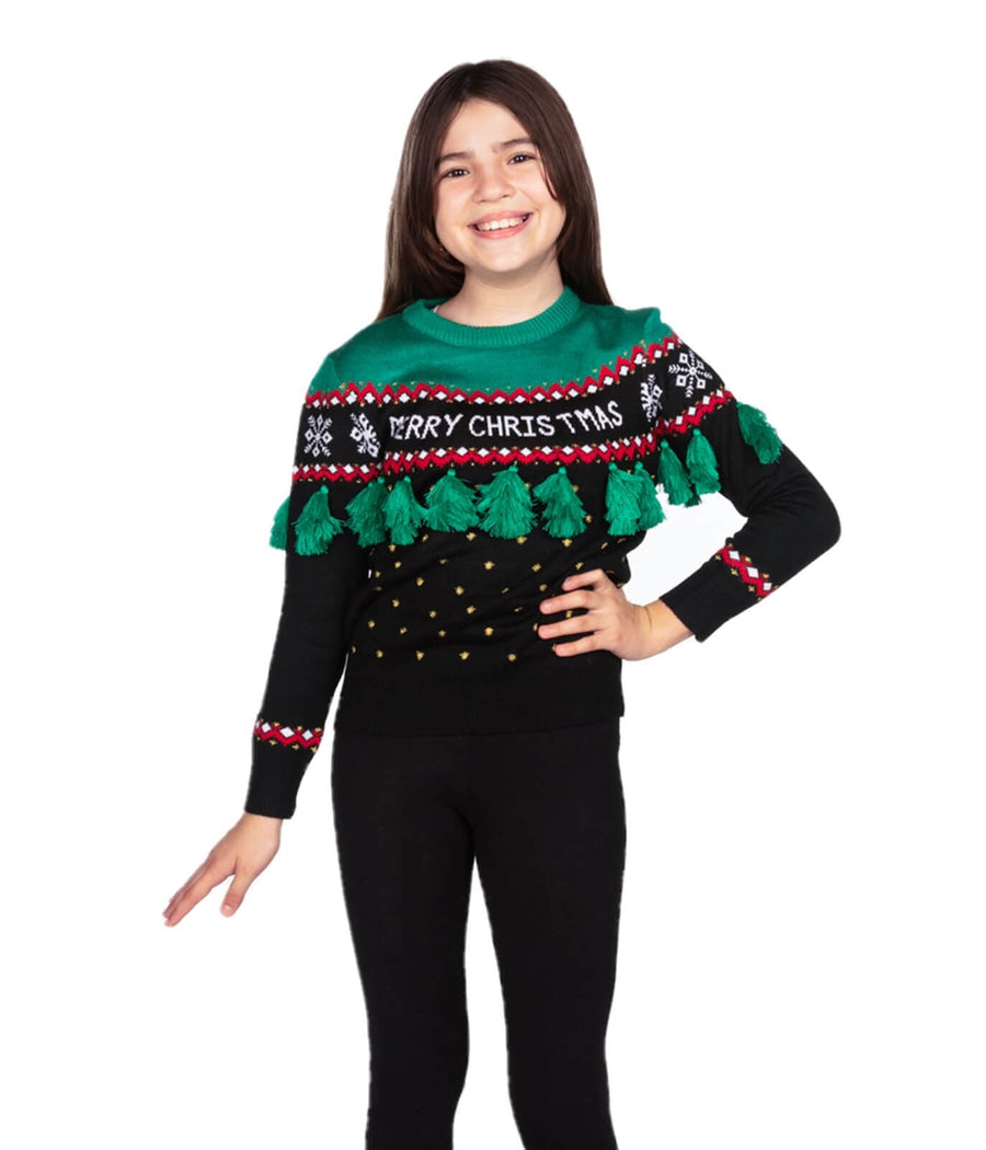 Girl's Christmas Tree Tassel Ugly Christmas Sweater Primary Image