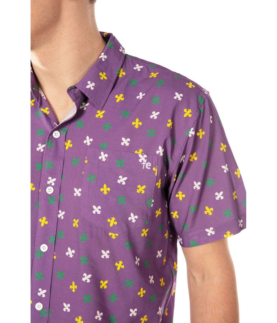 Men's Purple Fleur De Lis Button Down Shirt