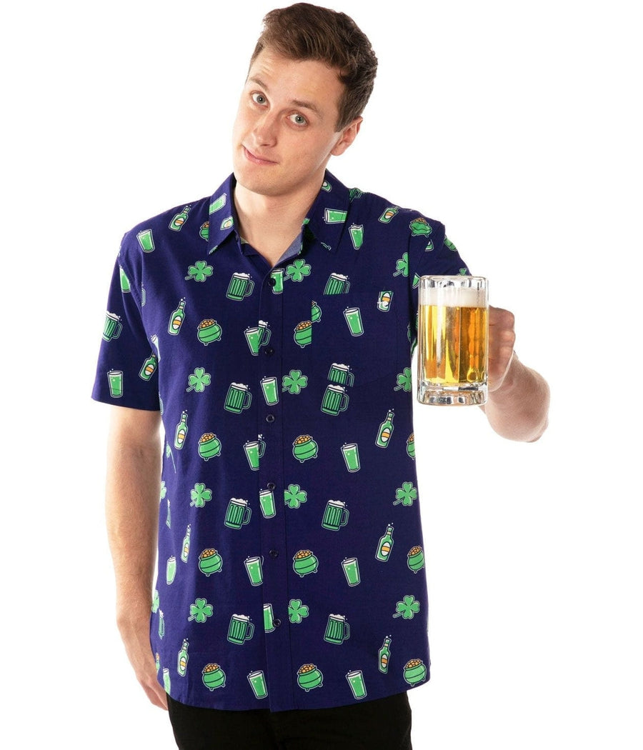 Men's Green Beer Button Down Shirt Image 6