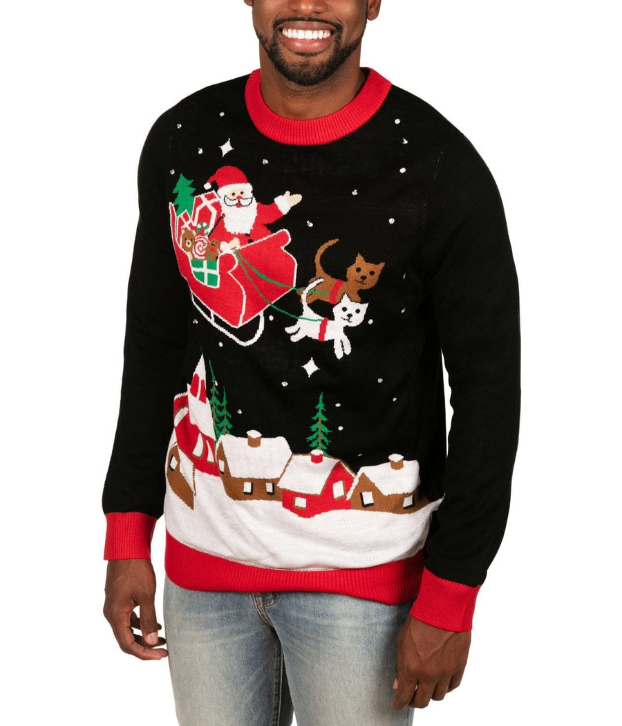 Men's Meowy Christmas Sleigh Light Up Ugly Christmas Sweater