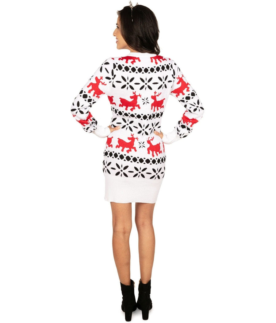 Women's Red and White Reindeer Sweater Dress Image 3