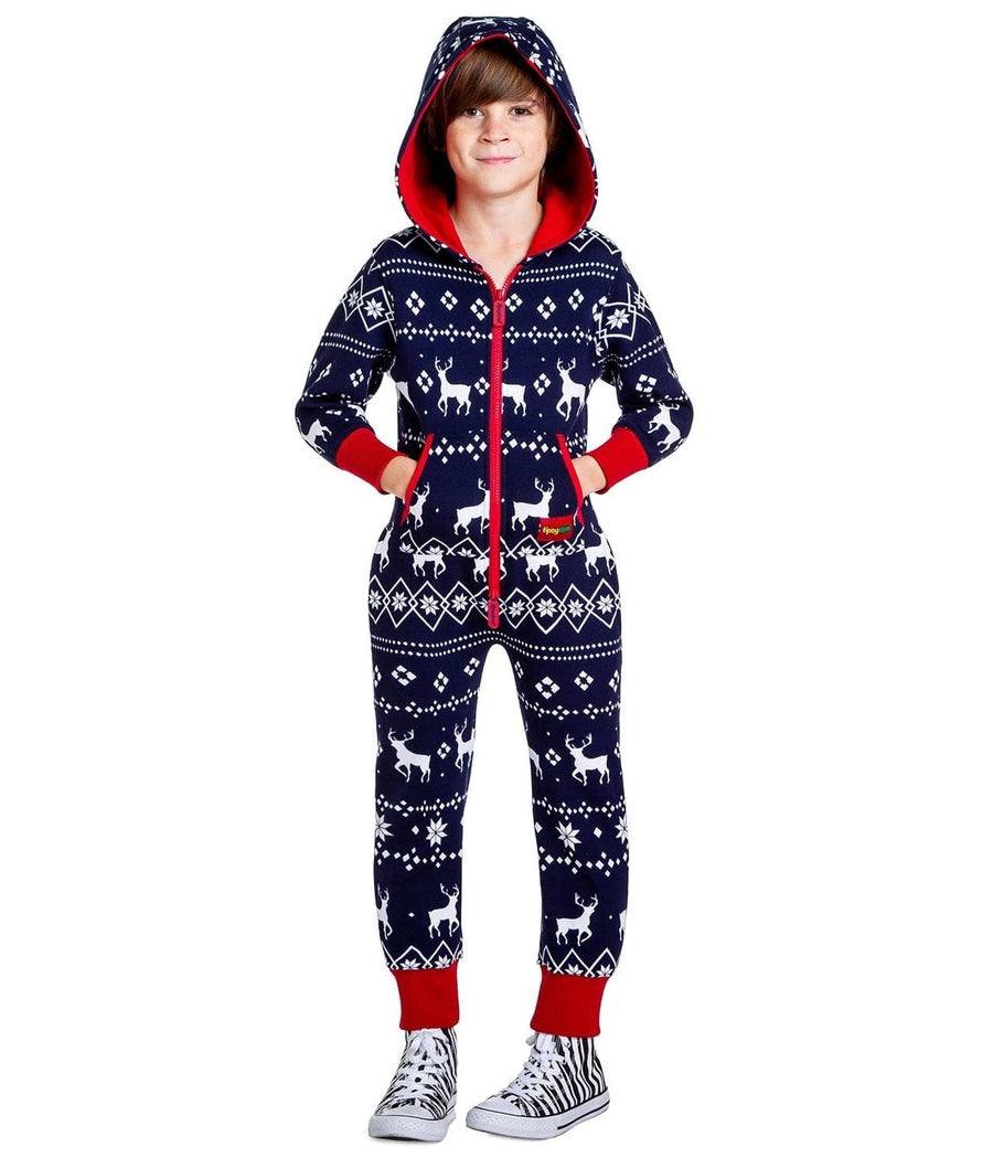 Blue Fair Isle Reindeer Kids Jumpsuit Tipsy Elves