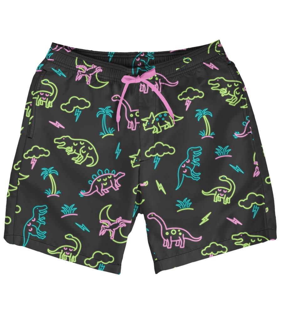 Neon Dinosaur Stretch Swim Trunks