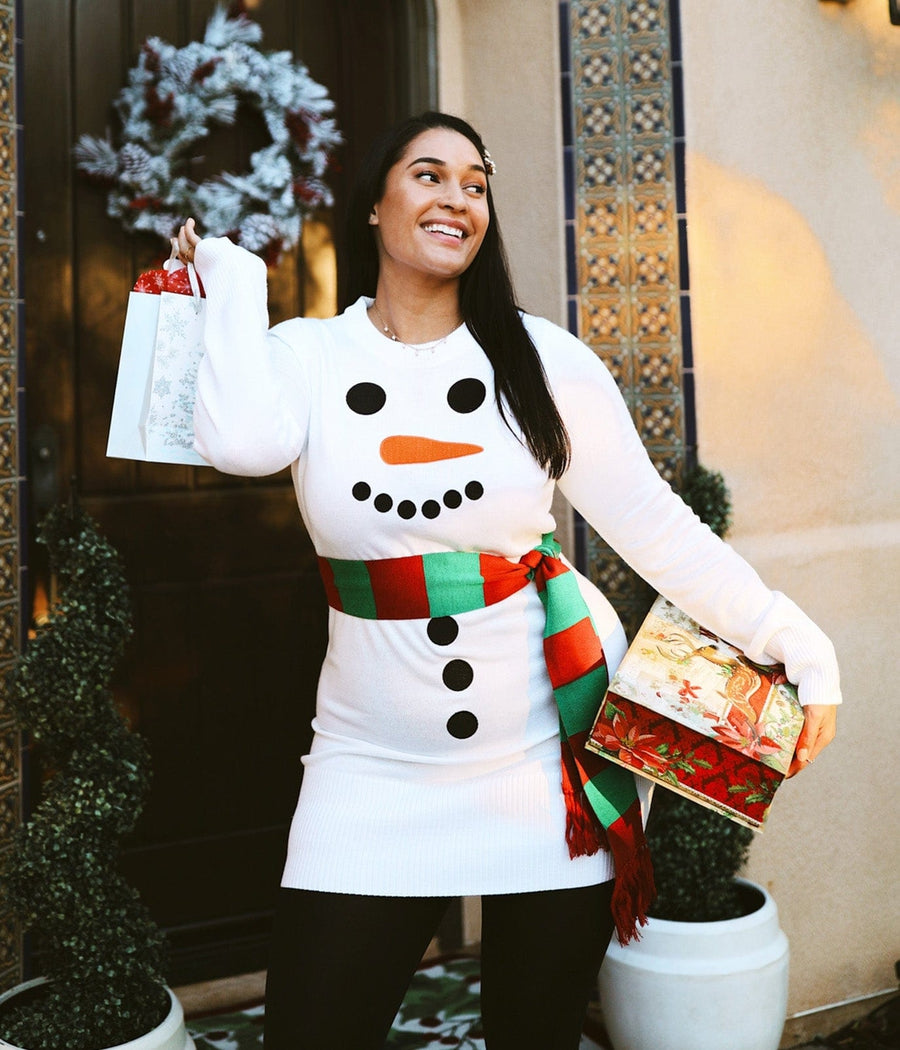Snowman Scarf Plus Size Sweater Dress: Women's Christmas Outfits Tipsy Elves