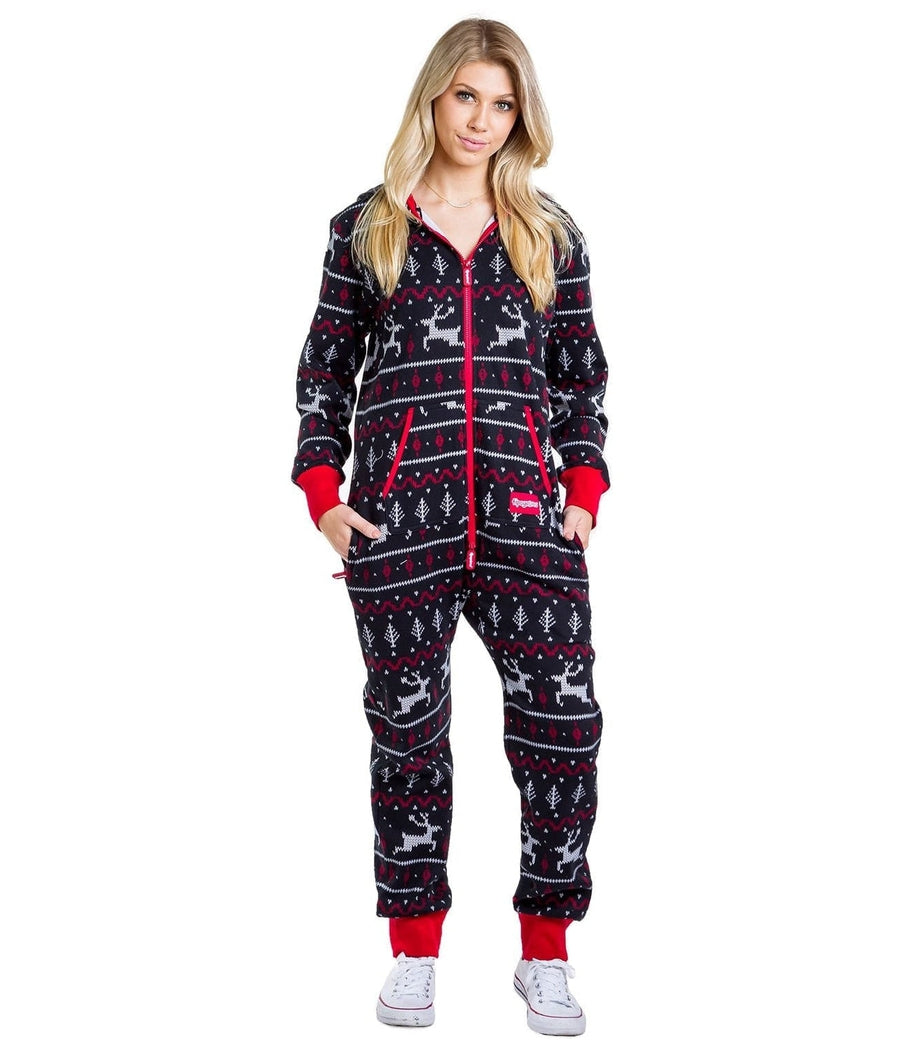 Women's Black and Red Fair Isle Jumpsuit