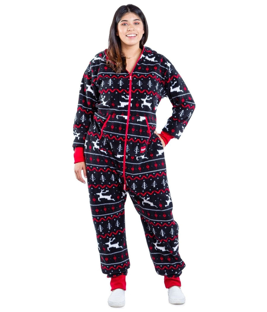 Women's Black and Red Fair Isle Plus Size Jumpsuit