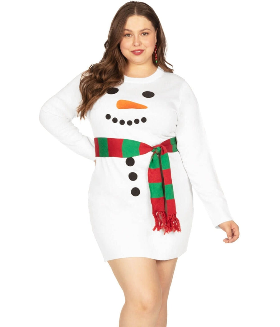 Women's Snowman Scarf Plus Size Sweater Dress Image 2
