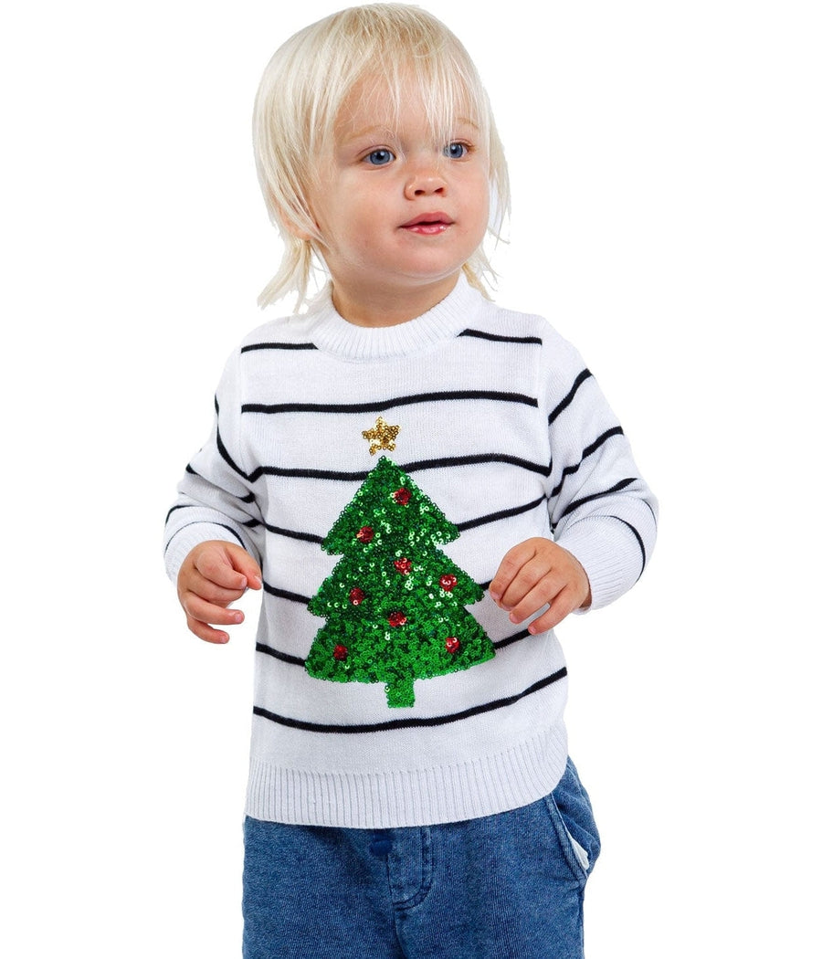 Baby / Toddler White Striped Tree Sweater Primary Image