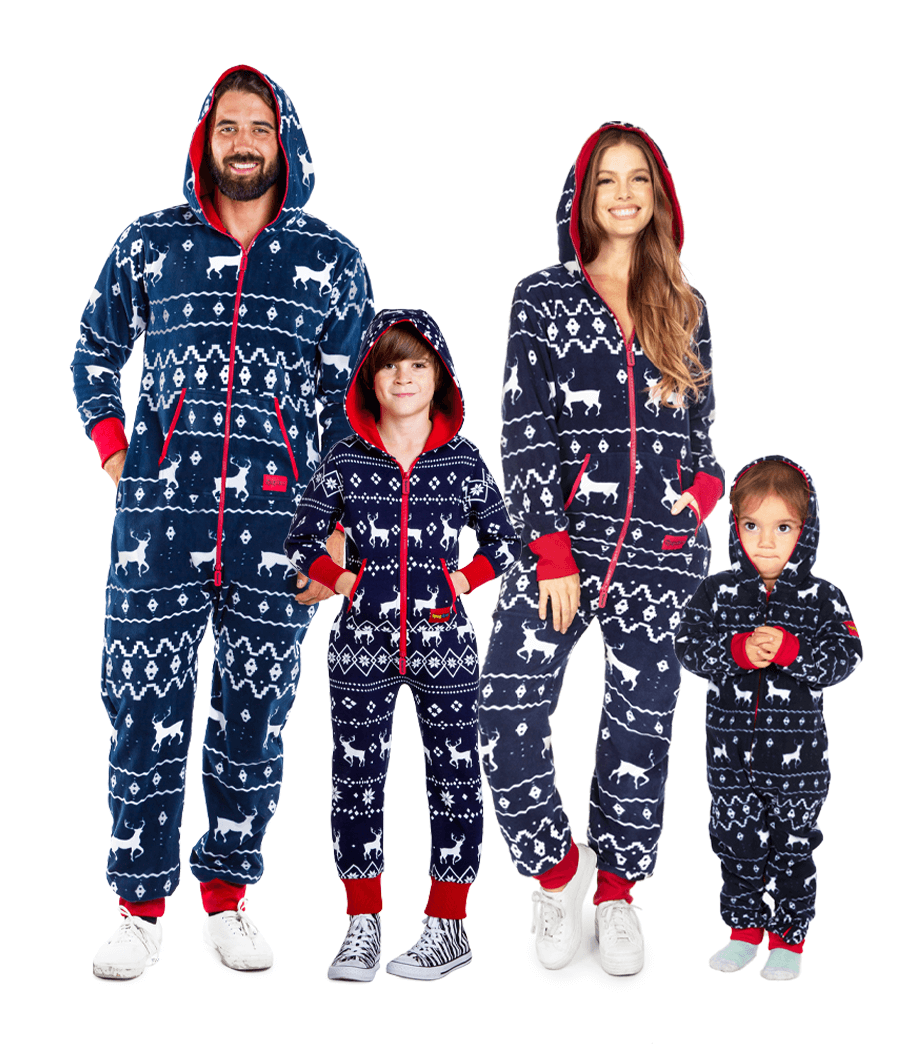 Matching Blue Reindeer Family Jumpsuits