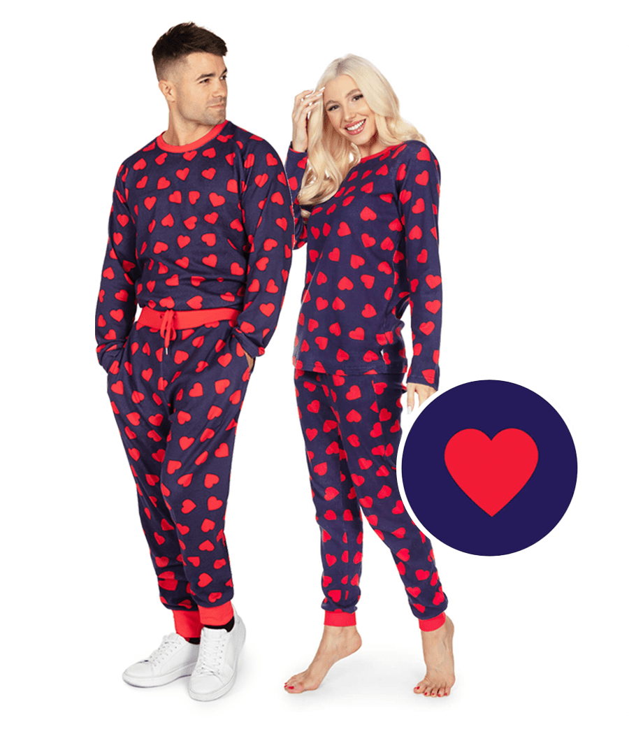 Matching Hearts on Fire Couples Pajamas