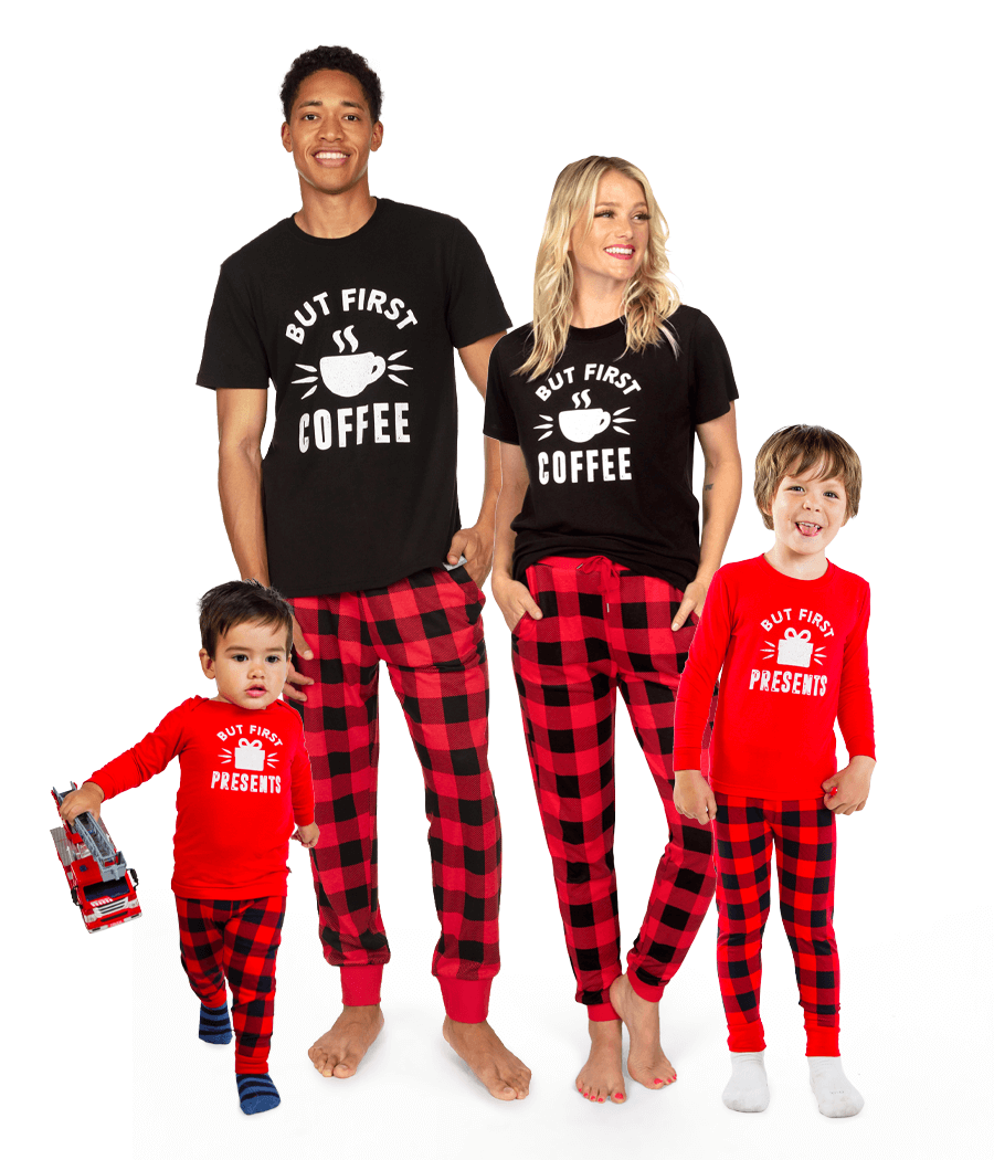 Matching But First Family Pajamas Tipsy Elves