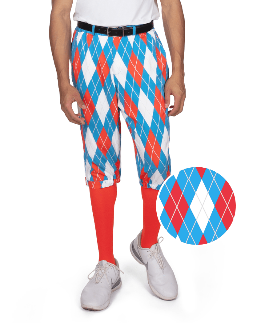 Men's Red White and Blue Argyle Golf Knickers | Tipsy Elves