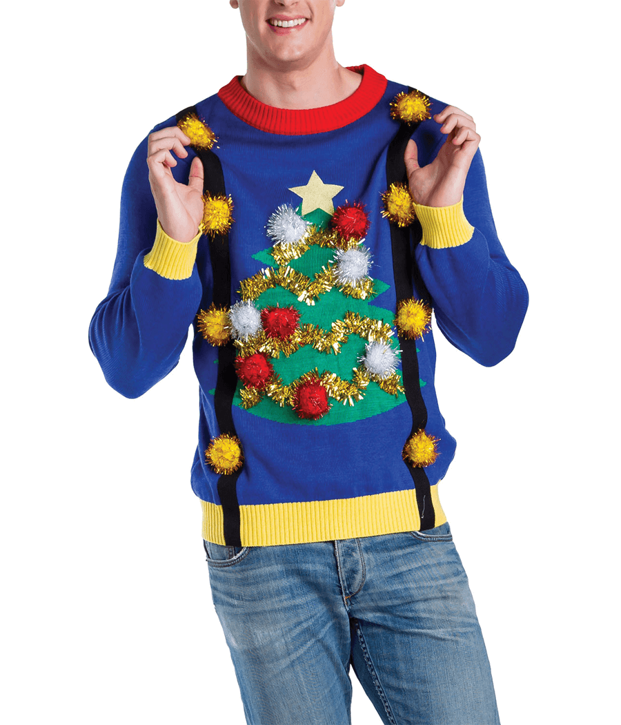 Men's Ugly Christmas Tree Sweater with Suspenders