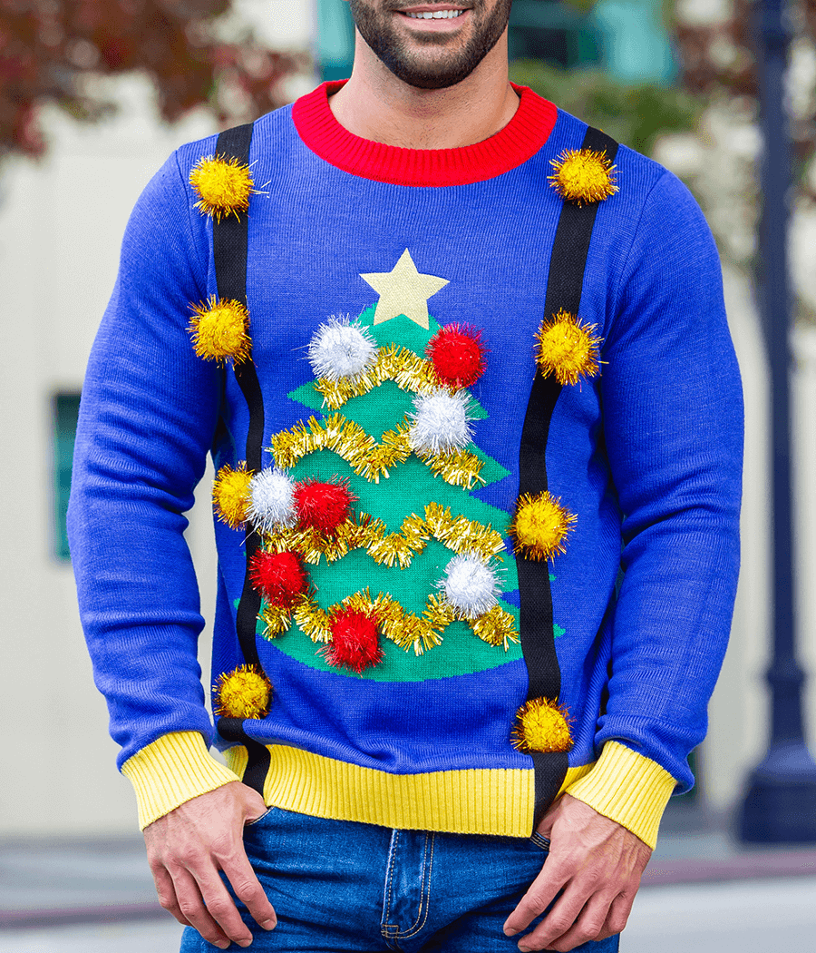 Men's Ugly Christmas Tree Sweater with Suspenders