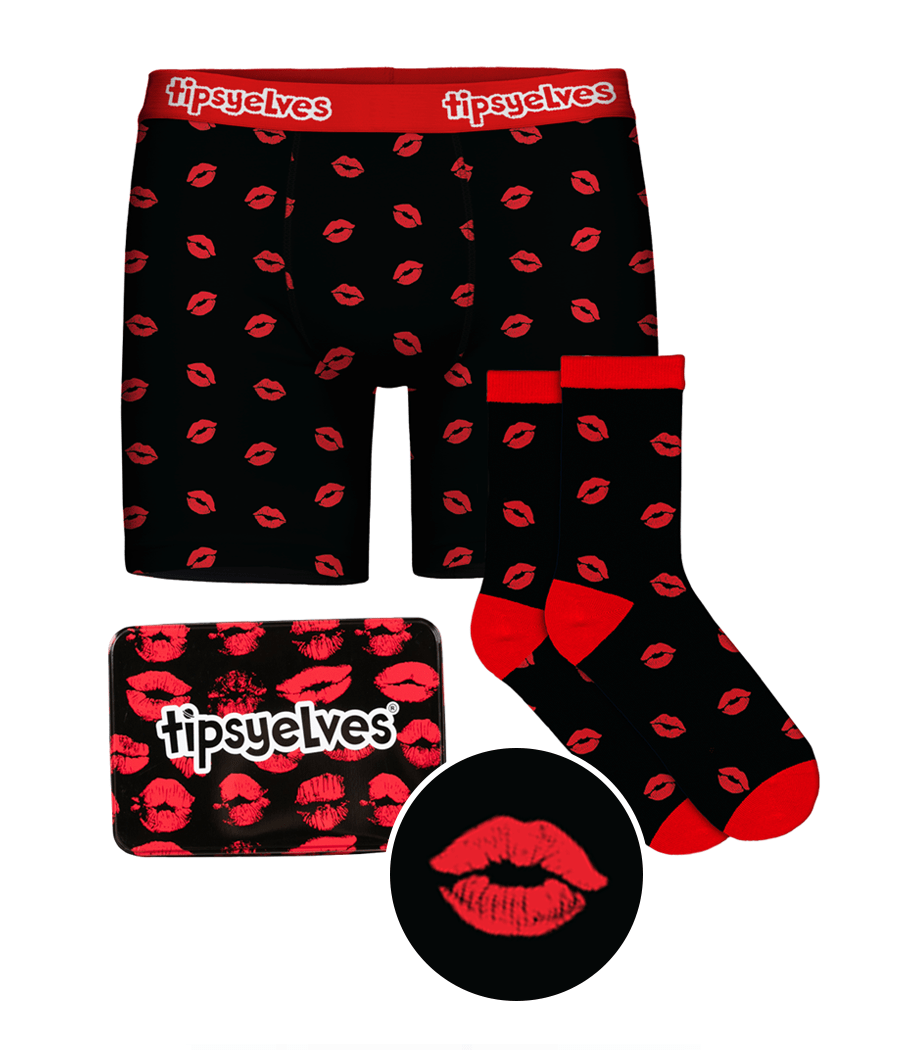 Valentine s Kisses Boxers Socks Gift Set Men s Valentine s Gifts Tipsy Elves