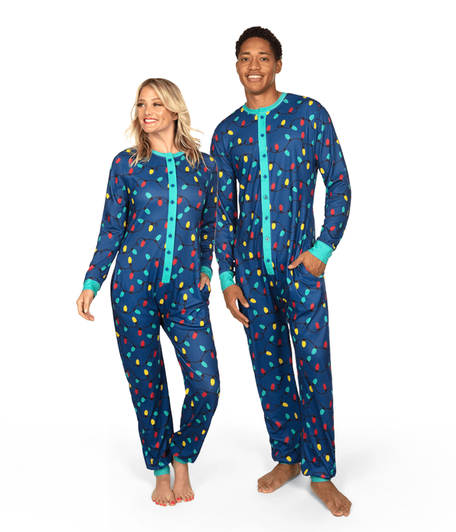 Matching Christmas Lights Couples Onesie Pajamas Tipsy Elves