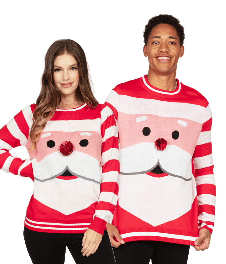 Matching Santa's Close Up Couples Ugly Christmas Sweater