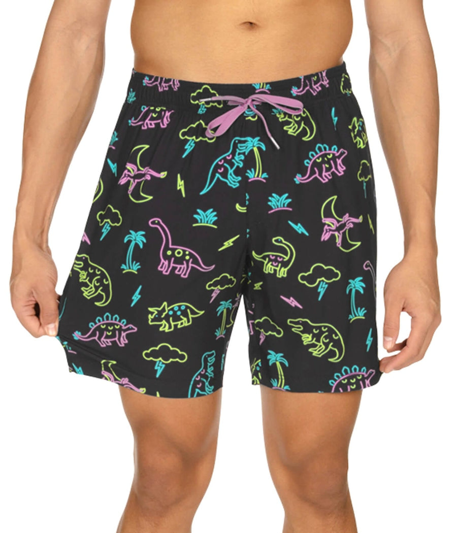 Neon Dinosaur Stretch Swim Trunks - 7.5" Inseam Image 2