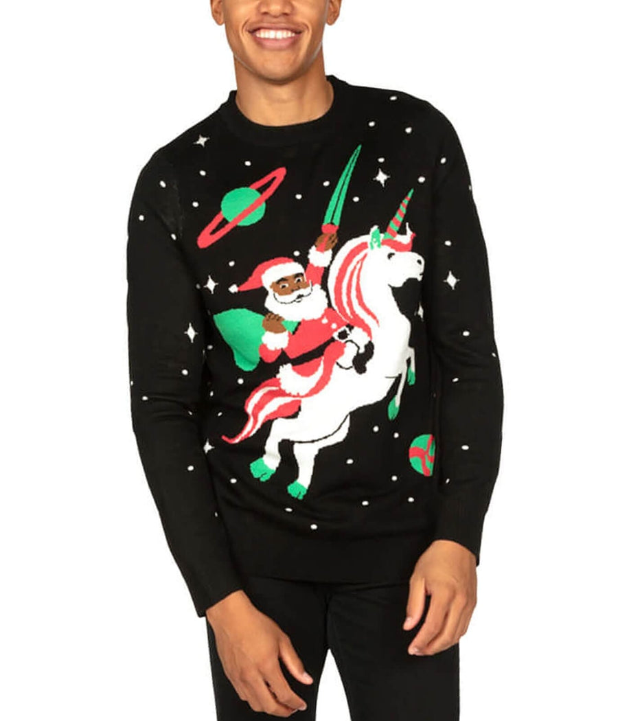 Santa Unicorn Ugly Christmas Sweater Men s Christmas Outfits Tipsy Elves
