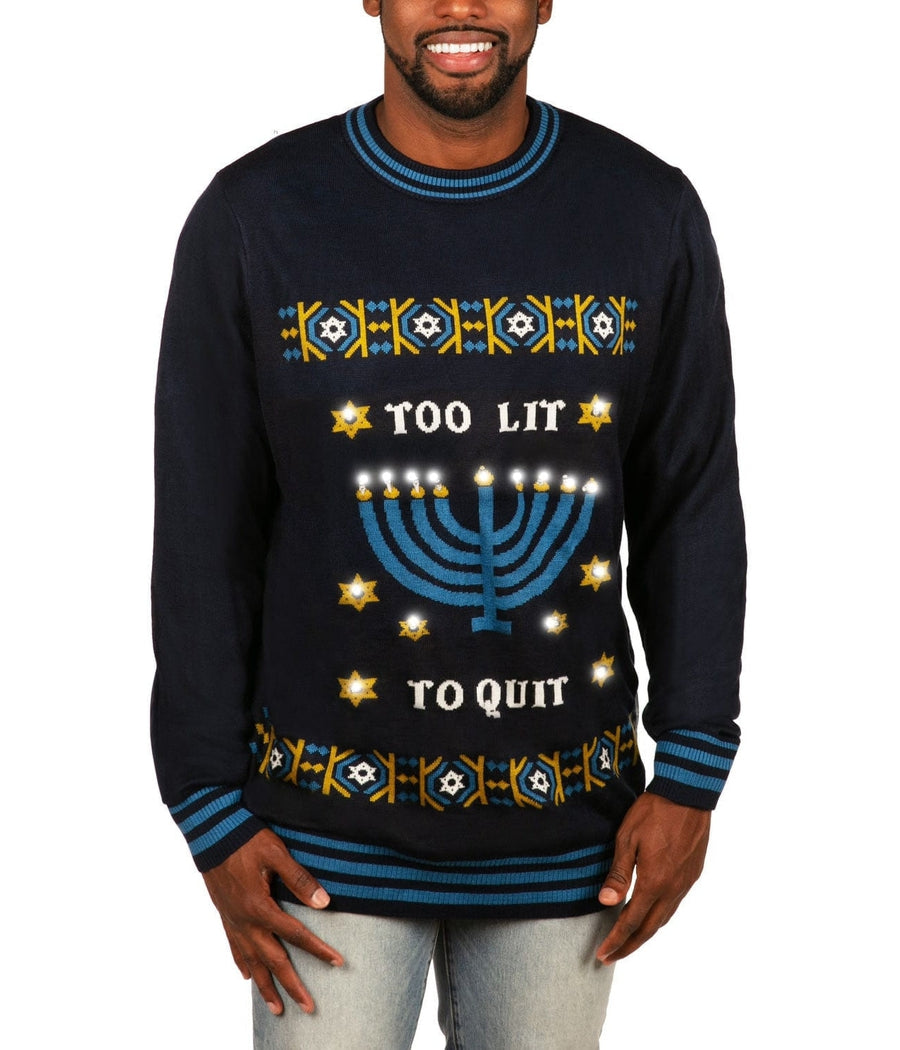 Too Lit to Quit Light Up Ugly Hanukkah Sweater: Men's Hanukkah