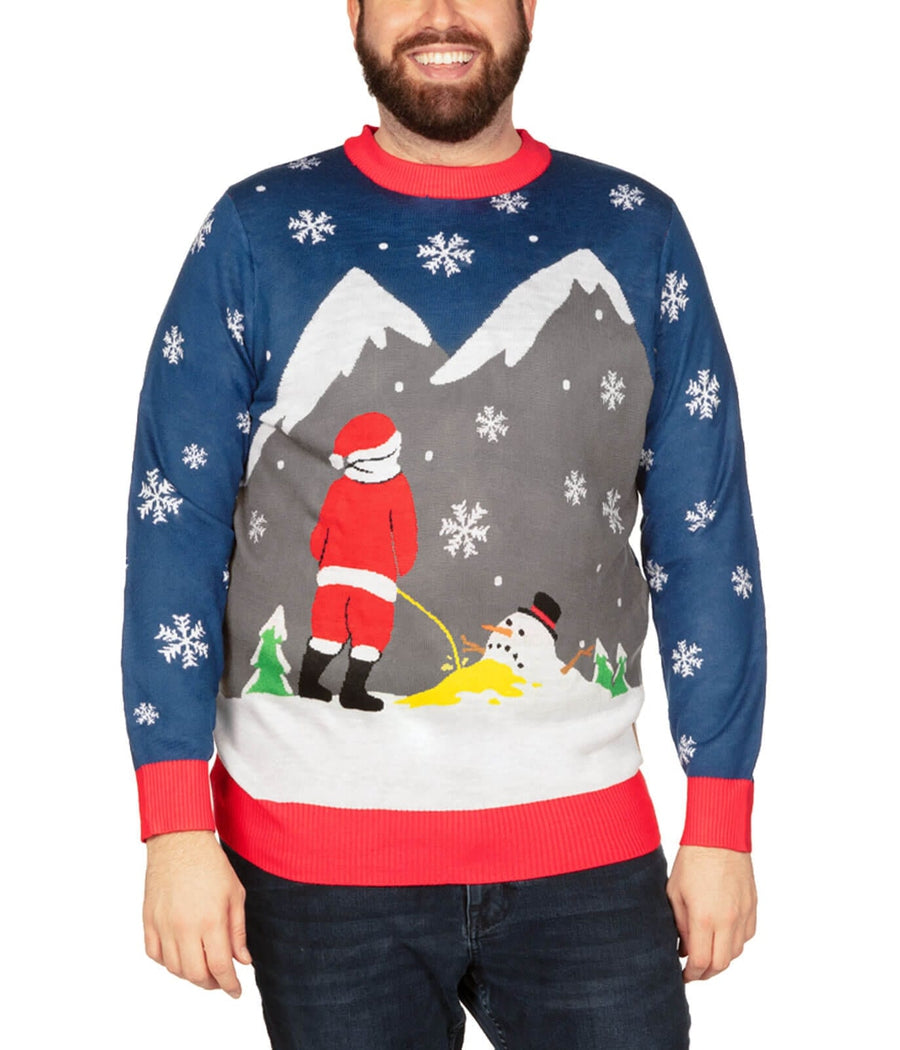 Melting Snowman Big and Tall Ugly Christmas Sweater: Men's