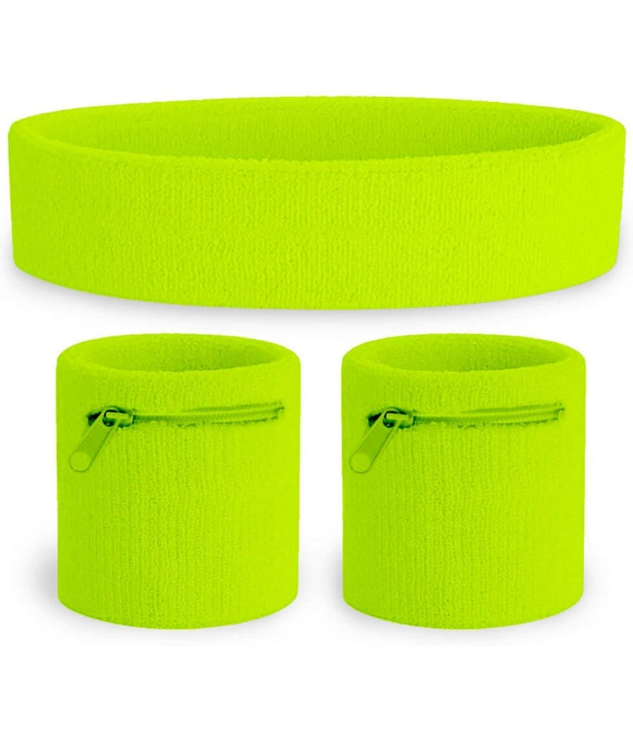 Neon Yellow Zippered Sweatband Set