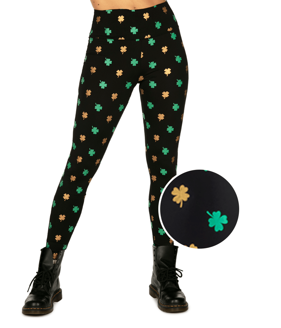 Gold Foil Clover High Waisted Leggings: Women's St. Paddy's