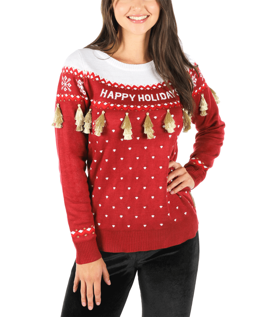 Women's Happy Holidays Tassel Ugly Christmas Sweater